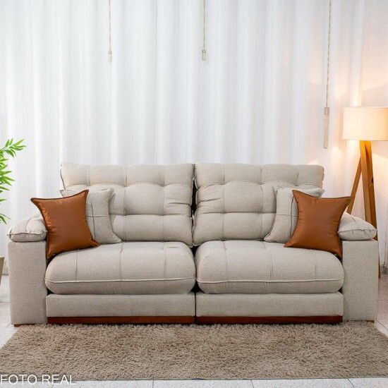 Sof� Retr�til Reclin�vel Verona 2.50m Linho Bege - Molas Ensacadas