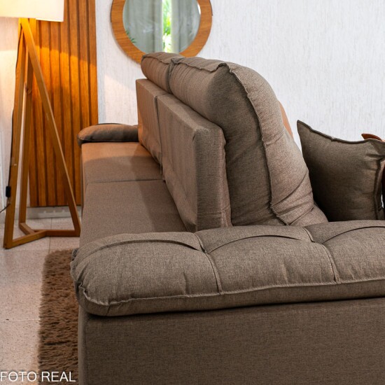 Sof� Retr�til Reclin�vel Verona 2.50m Linho Marrom - Molas Ensacadas