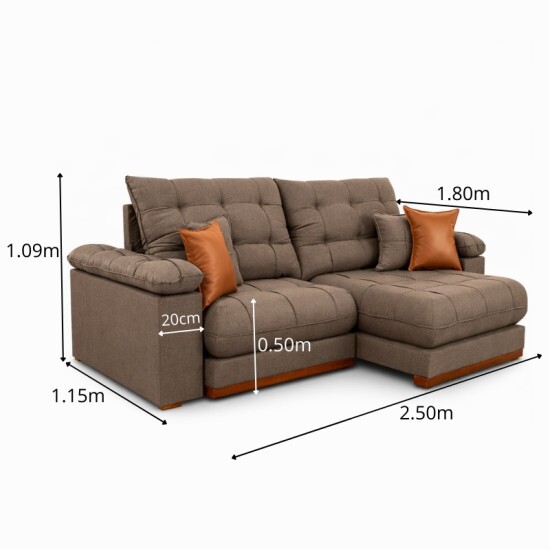Sof� Retr�til Reclin�vel Verona 2.50m Linho Marrom - Molas Ensacadas