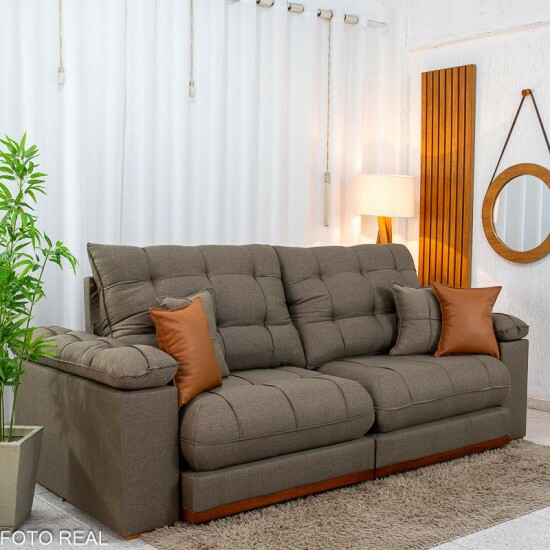 Sof� Retr�til Reclin�vel Verona 2.50m Linho Marrom - Molas Ensacadas