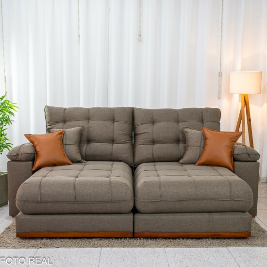 Sof� Retr�til Reclin�vel Verona 2.50m Linho Marrom - Molas Ensacadas