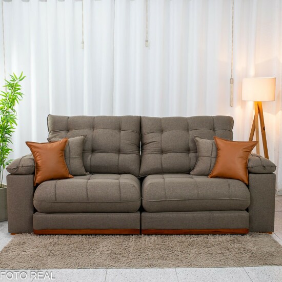 Sof� Retr�til Reclin�vel Verona 2.50m Linho Marrom - Molas Ensacadas