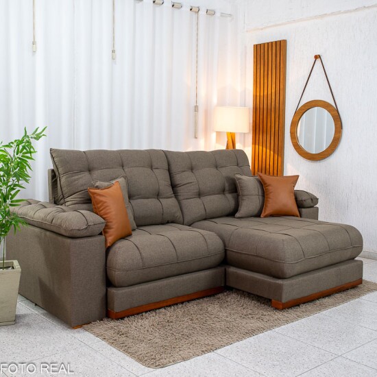 Sof� Retr�til Reclin�vel Verona 2.50m Linho Marrom - Molas Ensacadas