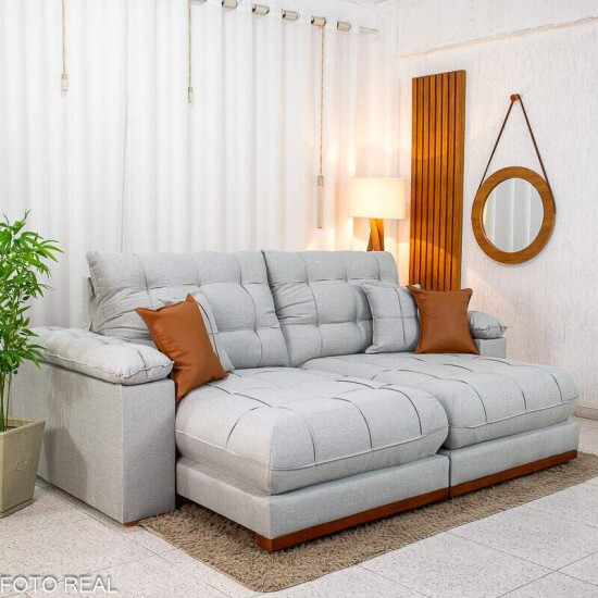 Sof� Retr�til Reclin�vel Verona 2.30m Linho Cinza Gelo 31 - Molas Ensacadas