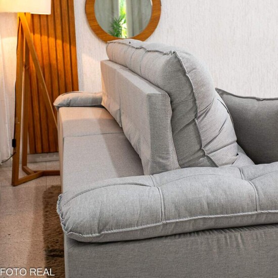 Sof� Retr�til Reclin�vel Verona 2.30m Linho Cinza Gelo 31 - Molas Ensacadas