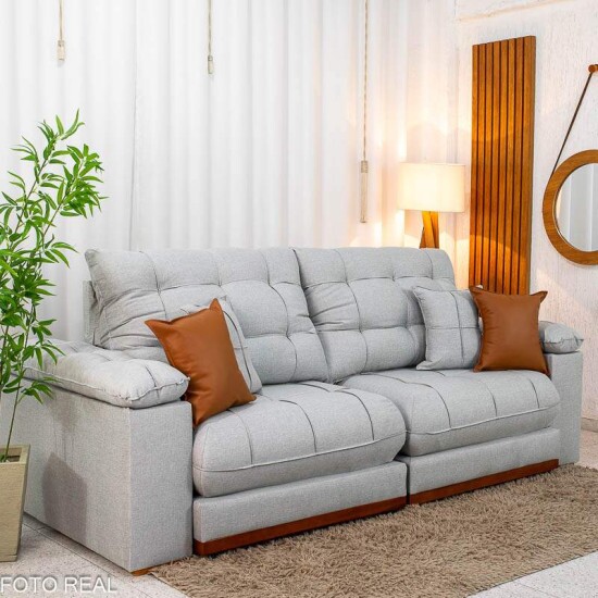 Sof� Retr�til Reclin�vel Verona 2.30m Linho Cinza Gelo 31 - Molas Ensacadas