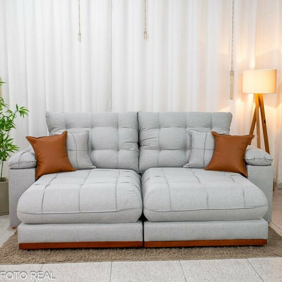 Sof� Retr�til Reclin�vel Verona 2.30m Linho Cinza Gelo 31 - Molas Ensacadas