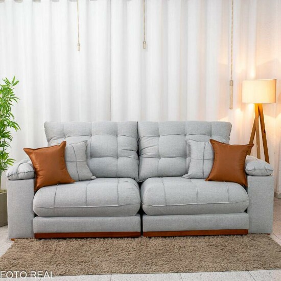 Sof� Retr�til Reclin�vel Verona 2.30m Linho Cinza Gelo 31 - Molas Ensacadas