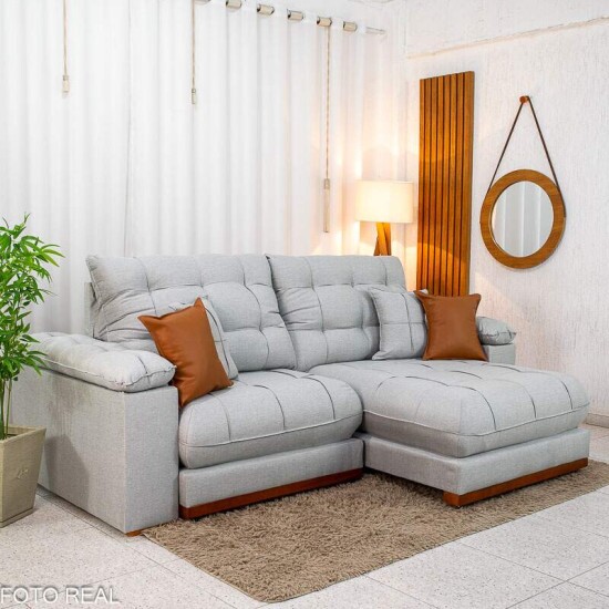 Sof� Retr�til Reclin�vel Verona 2.30m Linho Cinza Gelo 31 - Molas Ensacadas