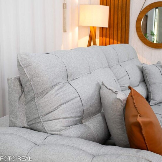 Sof� Retr�til Reclin�vel Verona 2.30m Linho Cinza Gelo 31 - Molas Ensacadas