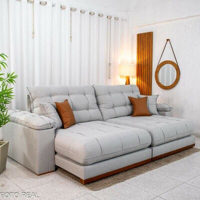 Sof� Retr�til Reclin�vel Verona 2.90m Linho Cinza Gelo 31 - Molas Ensacadas