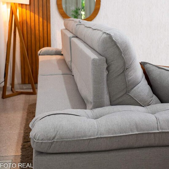 Sof� Retr�til Reclin�vel Verona 2.90m Linho Cinza Gelo 31 - Molas Ensacadas