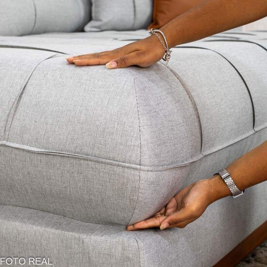 Sof� Retr�til Reclin�vel Verona 2.90m Linho Cinza Gelo 31 - Molas Ensacadas