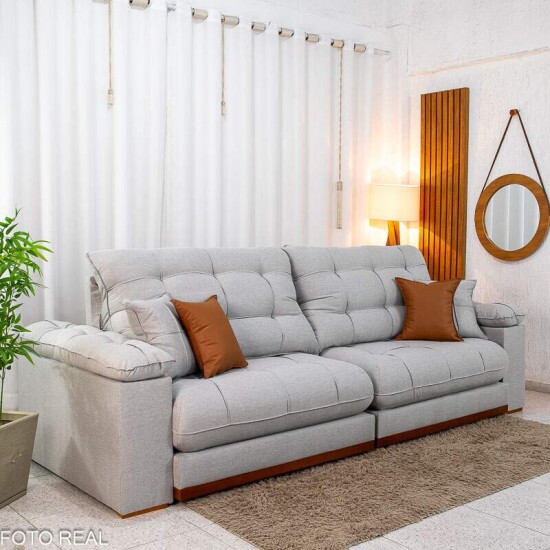 Sof� Retr�til Reclin�vel Verona 2.90m Linho Cinza Gelo 31 - Molas Ensacadas