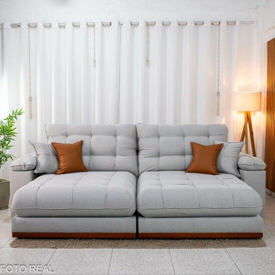 Sof� Retr�til Reclin�vel Verona 2.90m Linho Cinza Gelo 31 - Molas Ensacadas