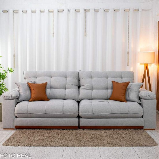 Sof� Retr�til Reclin�vel Verona 2.90m Linho Cinza Gelo 31 - Molas Ensacadas
