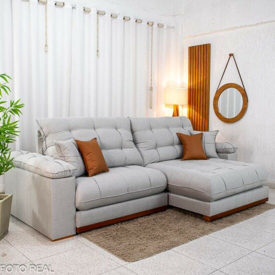 Sof� Retr�til Reclin�vel Verona 2.90m Linho Cinza Gelo 31 - Molas Ensacadas