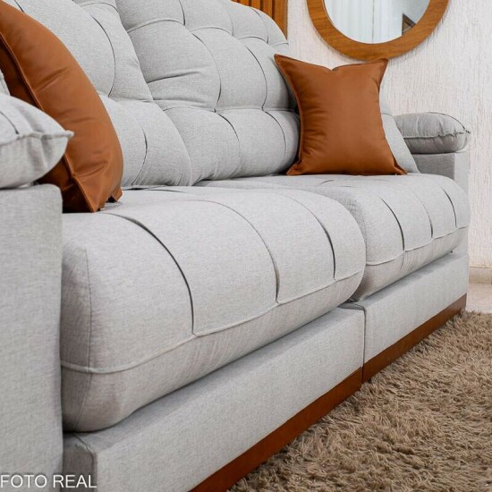 Sof� Retr�til Reclin�vel Verona 2.90m Linho Cinza Gelo 31 - Molas Ensacadas