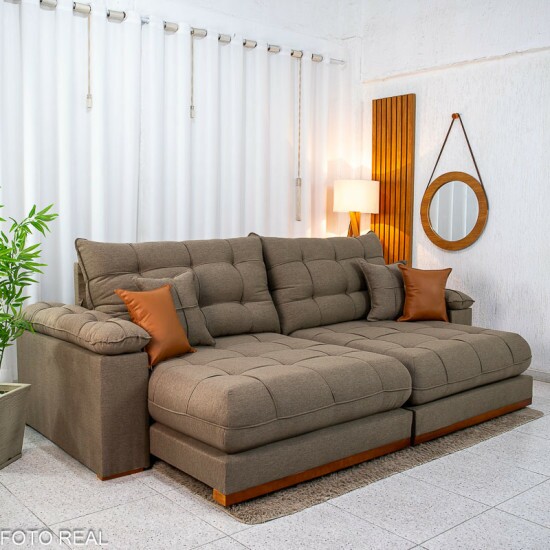 Sof� Retr�til Reclin�vel Verona 2.90m Linho Marrom - Molas Ensacadas