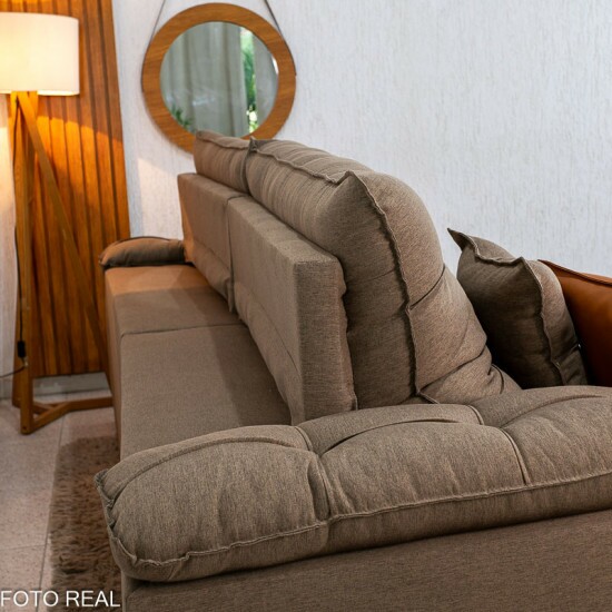 Sof� Retr�til Reclin�vel Verona 2.90m Linho Marrom - Molas Ensacadas