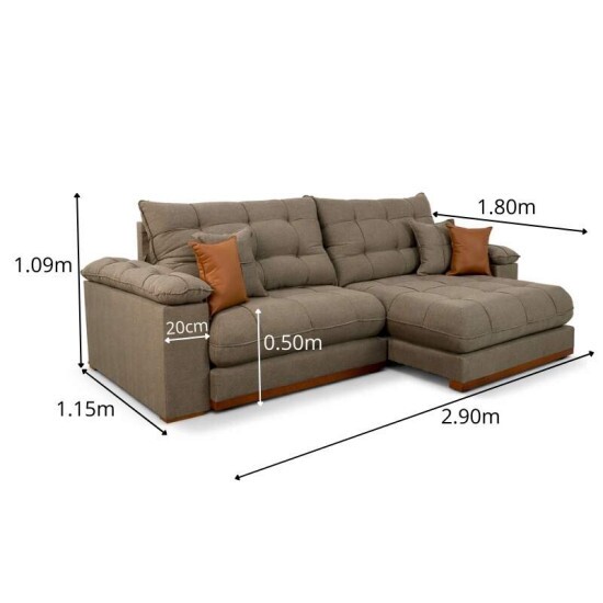 Sof� Retr�til Reclin�vel Verona 2.90m Linho Marrom - Molas Ensacadas