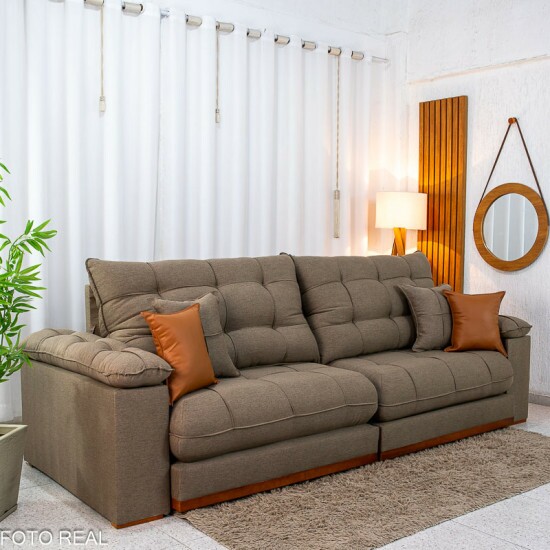 Sof� Retr�til Reclin�vel Verona 2.90m Linho Marrom - Molas Ensacadas