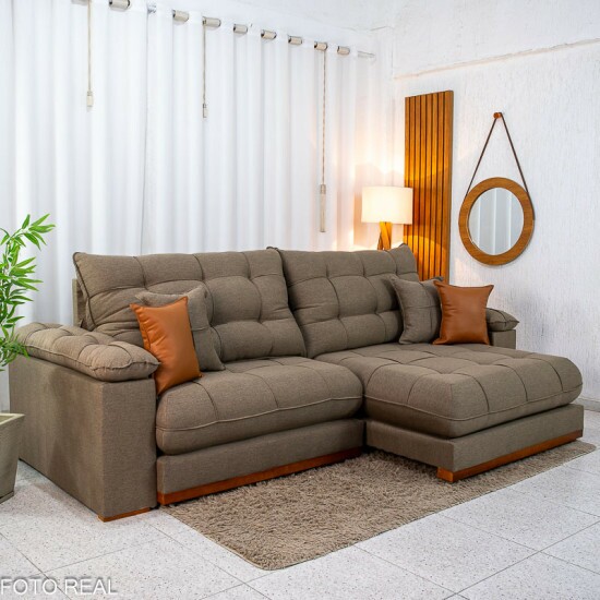 Sof� Retr�til Reclin�vel Verona 2.90m Linho Marrom - Molas Ensacadas