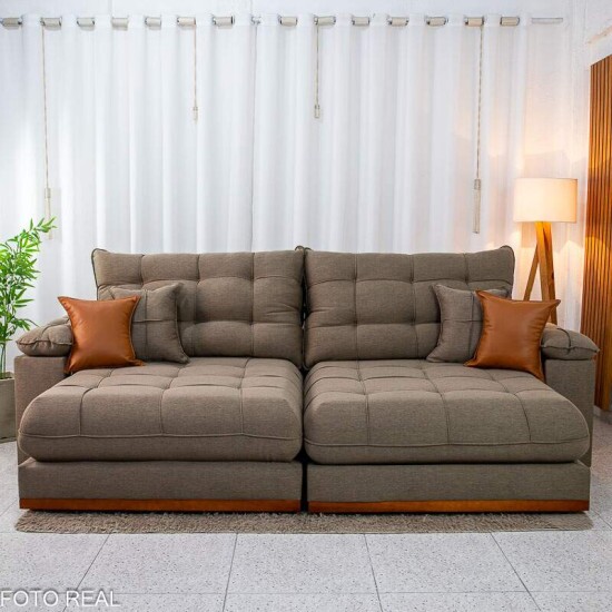 Sof� Retr�til Reclin�vel Verona 2.90m Linho Marrom - Molas Ensacadas