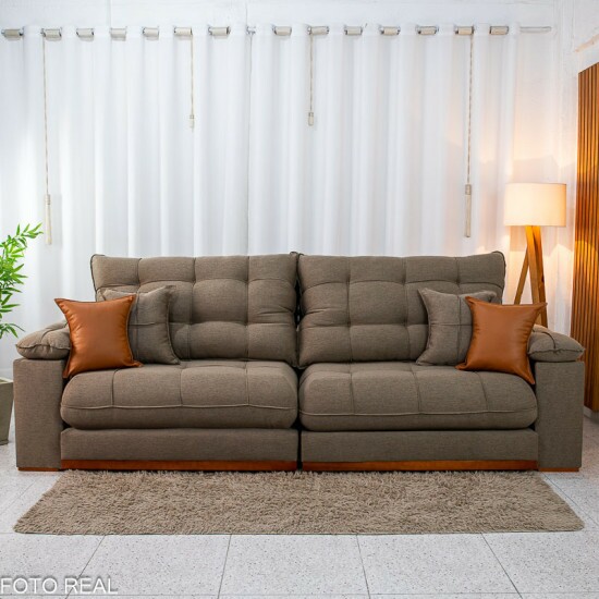 Sof� Retr�til Reclin�vel Verona 2.90m Linho Marrom - Molas Ensacadas