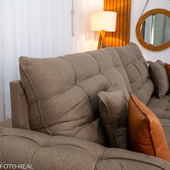 Sof� Retr�til Reclin�vel Verona 2.90m Linho Marrom - Molas Ensacadas