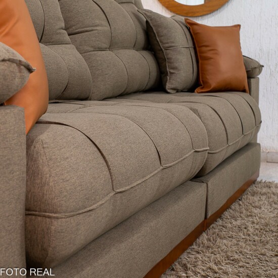 Sof� Retr�til Reclin�vel Verona 2.90m Linho Marrom - Molas Ensacadas