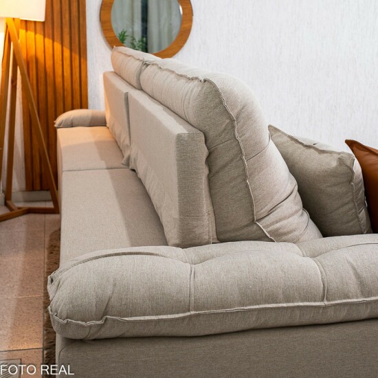 Sof� Retr�til Reclin�vel Verona 2.90m Linho Bege - Molas Ensacadas