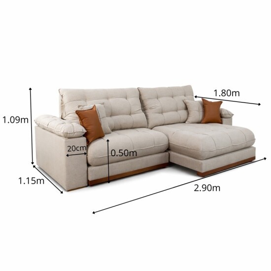 Sof� Retr�til Reclin�vel Verona 2.90m Linho Bege - Molas Ensacadas