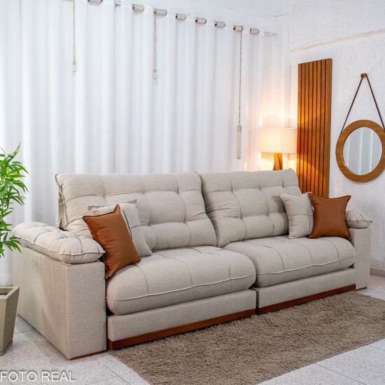 Sof� Retr�til Reclin�vel Verona 2.90m Linho Bege - Molas Ensacadas
