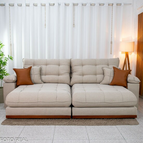 Sof� Retr�til Reclin�vel Verona 2.90m Linho Bege - Molas Ensacadas