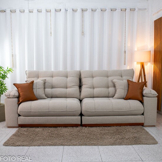 Sof� Retr�til Reclin�vel Verona 2.90m Linho Bege - Molas Ensacadas