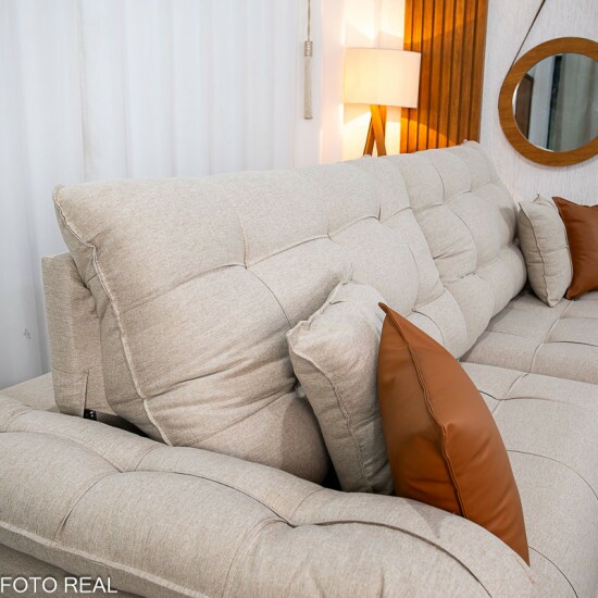 Sof� Retr�til Reclin�vel Verona 2.90m Linho Bege - Molas Ensacadas