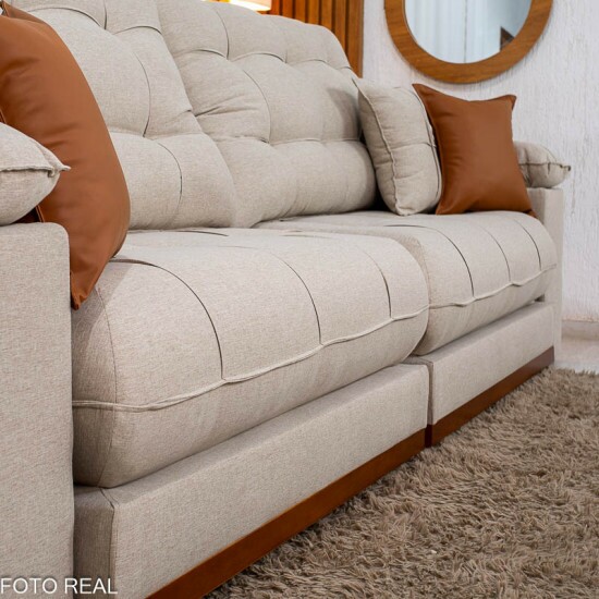 Sof� Retr�til Reclin�vel Verona 2.90m Linho Bege - Molas Ensacadas