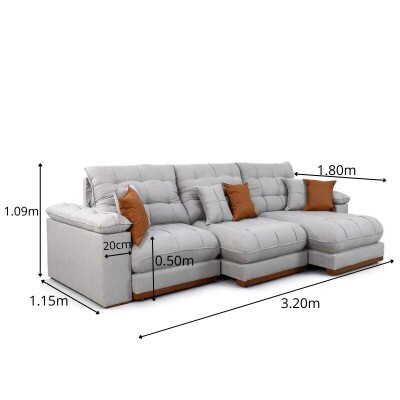 Sof� Retr�til Reclin�vel Verona 3.20m Linho Cinza Gelo 31 - Molas Ensacadas