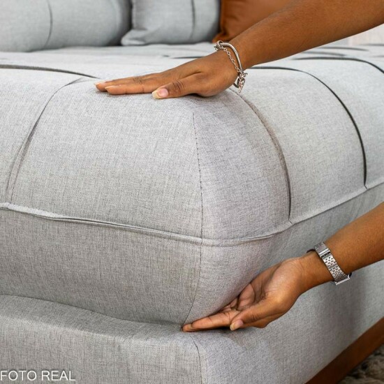 Sof� Retr�til Reclin�vel Verona 3.20m Linho Cinza Gelo 31 - Molas Ensacadas