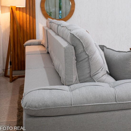 Sof� Retr�til Reclin�vel Verona 3.20m Linho Cinza Gelo 31 - Molas Ensacadas
