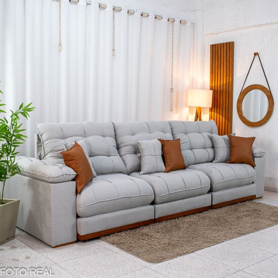 Sof� Retr�til Reclin�vel Verona 3.20m Linho Cinza Gelo 31 - Molas Ensacadas