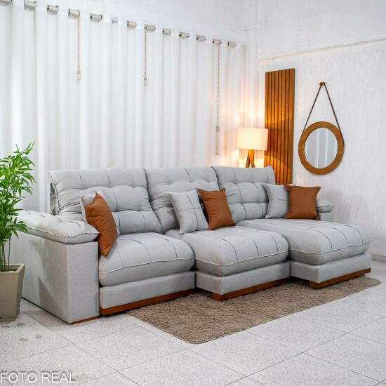 Sof� Retr�til Reclin�vel Verona 3.20m Linho Cinza Gelo 31 - Molas Ensacadas