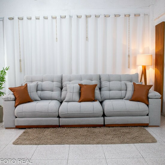 Sof� Retr�til Reclin�vel Verona 3.20m Linho Cinza Gelo 31 - Molas Ensacadas