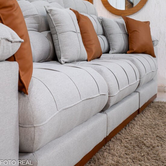 Sof� Retr�til Reclin�vel Verona 3.20m Linho Cinza Gelo 31 - Molas Ensacadas
