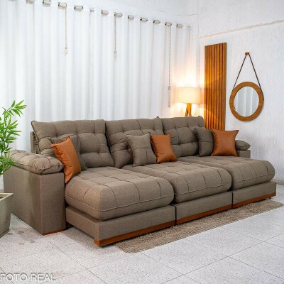 Sof� Retr�til Reclin�vel Verona 3.20m Linho Marrom - Molas Ensacadas