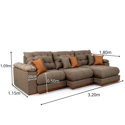 Sof� Retr�til Reclin�vel Verona 3.20m Linho Marrom - Molas Ensacadas