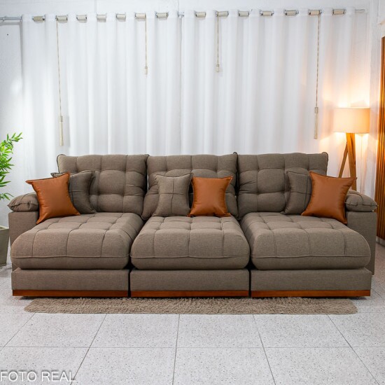 Sof� Retr�til Reclin�vel Verona 3.20m Linho Marrom - Molas Ensacadas