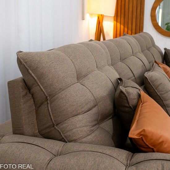 Sof� Retr�til Reclin�vel Verona 3.20m Linho Marrom - Molas Ensacadas