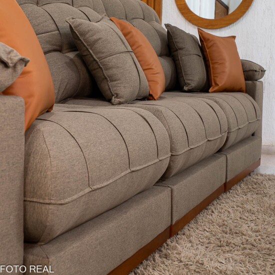 Sof� Retr�til Reclin�vel Verona 3.20m Linho Marrom - Molas Ensacadas